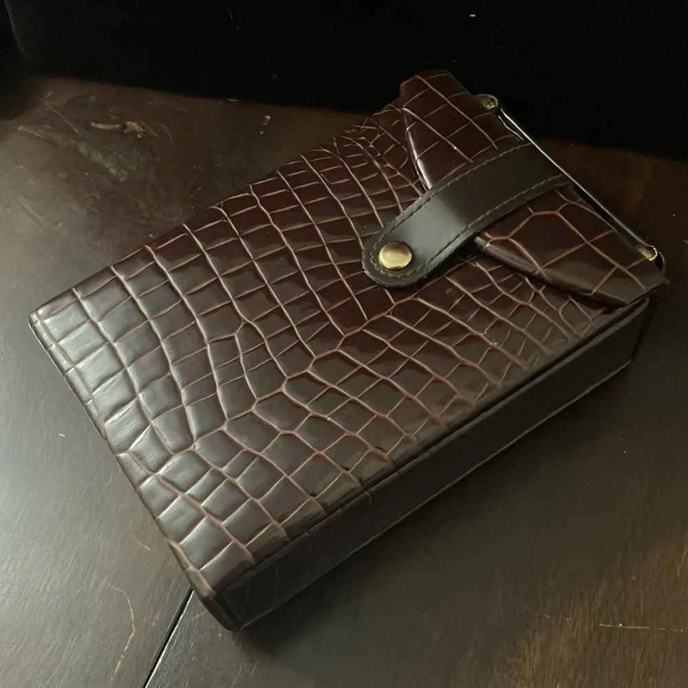 Vintage Hato Hasi Faux Crocodile Leather Travel Jewelry Box
